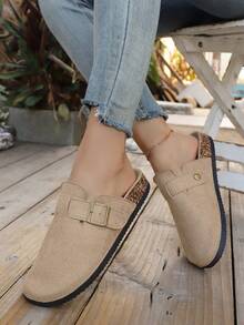 Khaki  Suede Clog Mules For Women, Adjustable Buckle Slip-On Flat Shoes For Casual Daily Wear & Outdoor Walking,Summer Sandals For Women - Màu Khaki - Xem 12