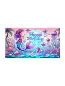 1pc Mermaid Under The Sea Backdrop For Children's Birthday Party, Photography, Photo Studio Props - Multicolor - View 14