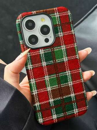 1pc Christmas Plaid Pattern 2-In-1 Detachable Hard & Soft Protective Phone Case Compatible With Apple 17/16/15/14/13/12/11 Series, Unisex Gift