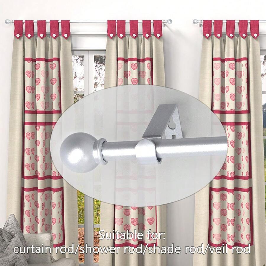 0.63英寸铁艺拼接窗帘杆/罗马杆，经典百搭小球装饰支架套装，长度23-87英寸。安装简便，经久耐用，适用于：窗帘杆/浴帘杆/遮阳杆/薄纱窗帘杆，可壁挂或悬挂，适用于卧室、厨房、客厅、餐厅、办公室、宿舍或出租房。轻盈银色窗帘杆，现代简约设计，简约优雅！