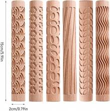 JOJOCY Clay Rollers Textured, Wooden Hand Rollers Clay Modeling Pattern Rollers Kit Foliage Barks Ripples Stars Pebbles Swflake Ceramic DIY Tools Pottery Stamp Roller For Pasta (Set 2) - 第一組 - 查看 3