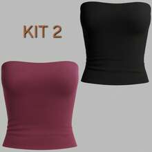 5-Piece Set: Women's Strapless Tube Top With Lining, Bustier Style, Basic Blogger Fashion, One Size - KIT 2 Peças-3 - View 1