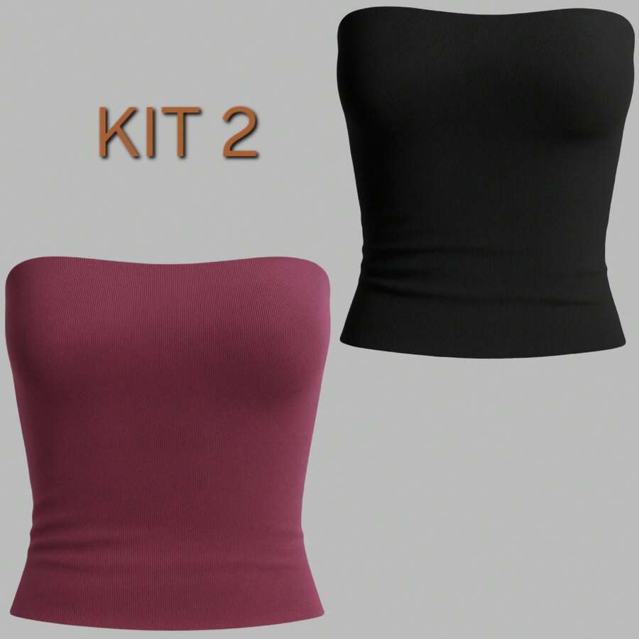 5-Piece Set: Women's Strapless Tube Top With Lining, Bustier Style, Basic Blogger Fashion, One Size - KIT 2 Peças-3 - View 1