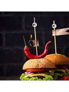 100pcs/10pcs Silver Disposable Bamboo Skewers, Round Bead Design, Suitable For Kitchen, Salad, Wedding, Party