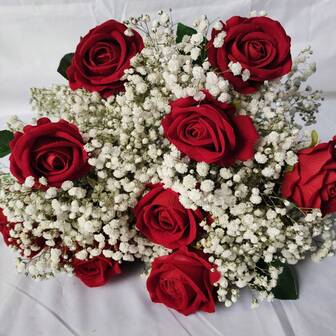 情人节仿真花礼物，红粉白蓝三色人造玫瑰花束套装，周年纪念日、生日、家居装饰仿真花