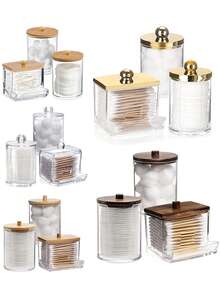 （多色）3 件装浴室梳妆台化妆品收纳盒，10/7 盎司储物盒，棉签分配器，可存放棉球、棉签、圆形化妆棉、化妆刷和带盖药瓶。非常适合整理和存放化妆品，尤其适合女生。