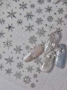 1pc Silver Snowflake Winter Romantic Minimalist 5D Nail Stickers, Ice Snow Elegant Nail Decals, Self-Adhesive Decoration For Long And Short Nails - Multicolor - View 1