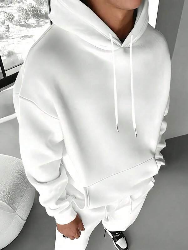 Men's Fashionable Solid Color Thermal Lined Hoodie Sweatshirt