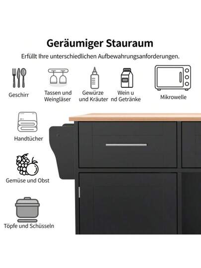 139x46(71)X91.5cm Dining Trolley/Sideboard, Zwart Body Solid Wood Grain Worktop, Fold Down Storage Door, Casters, Replaceable Feet, Room, Kitchen. Serving Trolley/Side Cabinet, Grijs Veneer The Wit Marble ation Cabinet/Fold Worktop/Storage Doors/R view 7