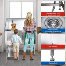 50'' Plateado Tina de Baño Profesional para Perros con Escalera Retráctil de Acero Inoxidable Bañera para Mascotas Puerta Izquierda para Perros Pequeños y Grandes - Plateado - Ver 7