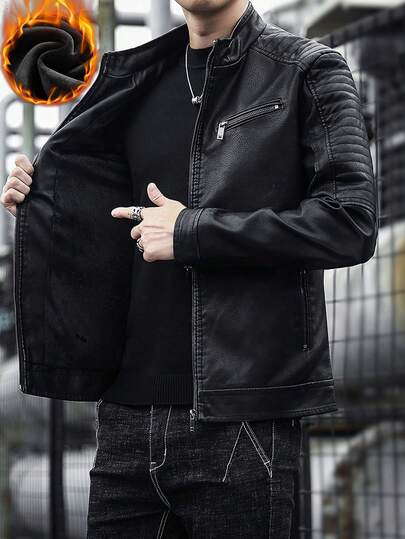Men's Leather Jacket Coat, Thermal Lined, Thickened For Autumn/Winter
