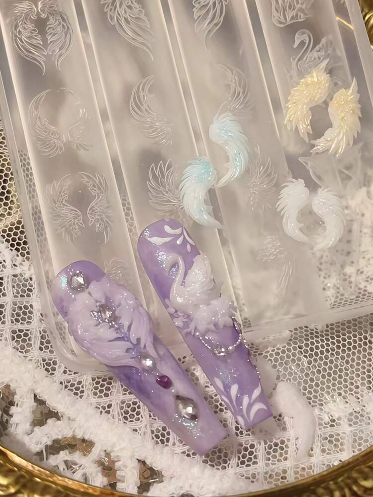 丘比特降临羽毛弓箭3D美甲硅胶模具 - 無色 - 查看 3