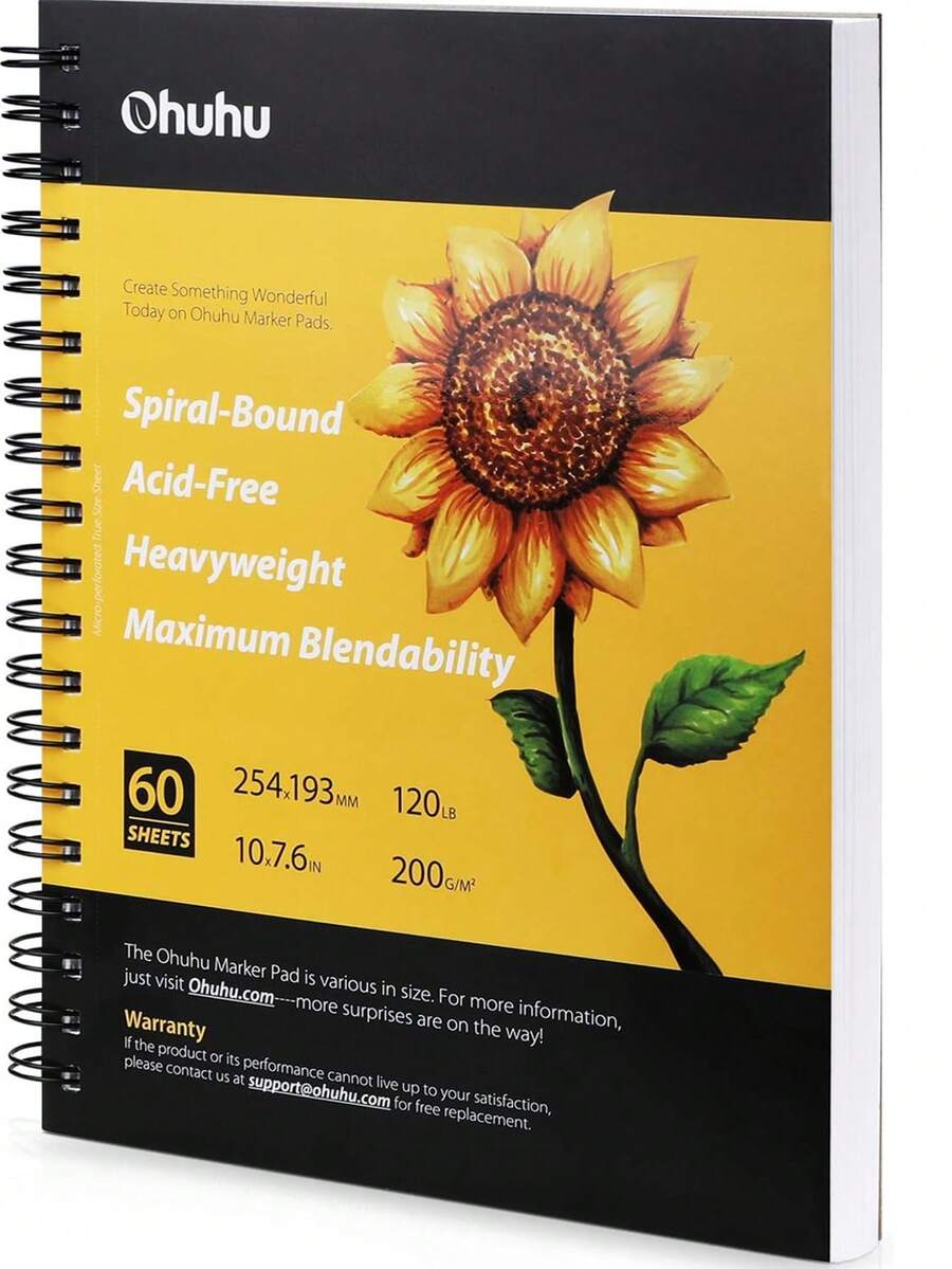 Ohuhu Marker Pads Art Sketchbook, 7.6"X10" Large Paper Size, 120LB/200GSM Heavy Smooth Drawing Papers, 60 Sheets/120 Pages, Spiral Bound Sketch Book For Alcohol Markers Christmas Gift - 7.6"x10" - 查看 1