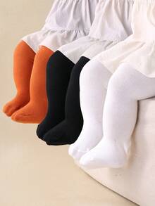 3 条装女婴紧身裤厚针织打底裤长袜连裤袜适合新生儿婴幼儿紧身裤，女婴保暖打底裤适合秋冬季