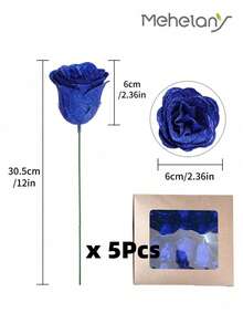 MEHELANY 20/5pcs Artificial Rose Flowers With Stems, Glitter Decor DIY Flowers For Crafts, Wedding Bouquets, Home Decor, Festivals, Valentine's Day, Mother's Day, Spring, Birthdays, Gothic Weddings, Garden Outdoor Decor - Royal Blue - View 10