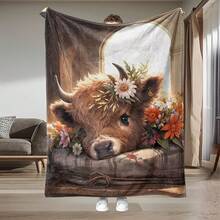 1pc Highland Cow Decorative Blanket: Rustic Atmosphere, Lightweight Flannel Throw, Vibrant Ambiance, Suitable For Sofa, Bed, Travel, Camping, Living Room, Office, Chair, And Bed, Digital Printed Flannel Blanket, Soft And Warm - Nhiều màu - Xem 2