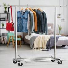 Heavy Duty Clothes Rack With Wheels 102 To 166 Cm Extensible Rod Chrome