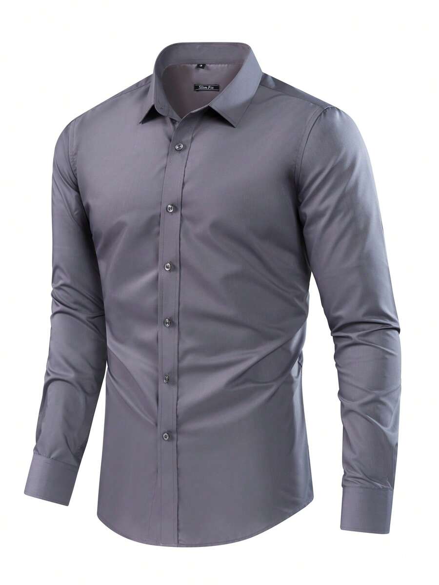 Men's Microelastic Dress Shirt For Work And Everyday Wear - Dark Grey - View 1