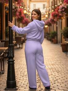 Pans Holgado De Peluche Con Sudadera Crop Top - Lila Púrpura - Ver 4