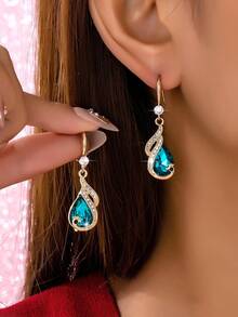 1 Pair Fashionable & Elegant Blue Faux Gemstone Peacock Pendant Earrings, Suitable For Daily, Date, Vacation, Party And Gift - Multicolor - View 7