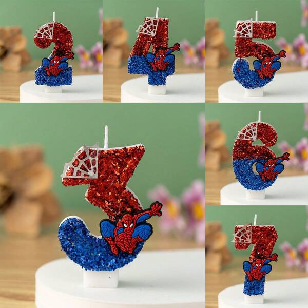 Spider-Man Original Fun Figure Candles Superhero Spiderman 0-9 Candles Cupcake Toppers Cake Decoration For Kids Boy Party Favors
