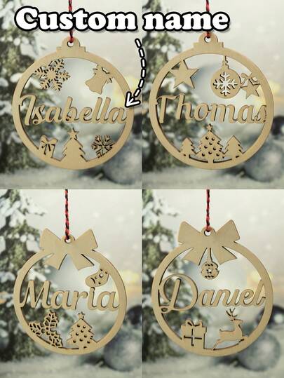 LICVIC Individuelle Weihnachtsdekoration mit Namen, personalisierte Weihnachtsgeschenke, individualisierbare Weihnachtsbaumschmuck, anpassbare Weihnachtsornamente, ausgehöhltes Holzschild, Weihnachten, Partydekoration, Wohnzimmerdekoration, Selbstgemachte Ornamente, Taschenanhänger, Garten, Raumdekoration, Jungen, Mädchen, Mama, Papa, Familie