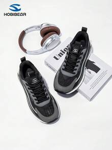 HOBIBEAR (Order 1 Size Up For Wide Feet) 1 Pair High-Quality Women's Running Shoes/Men's Sneakers, Comfortable, Lightweight, Durable Rubber Outsole, Soft Leather Upper, Cushioned Sole, Suitable For Outdoor, Hiking, Walking - Black and Gray - View 3