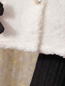 两件套少女罗纹针织长袖连衣裙+双面抓绒上衣套装，秋冬季 - 黑色 - 查看 3