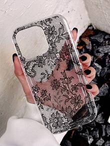 1个优雅浪漫蕾丝图案防滑透明气垫软手机壳，兼容 11/12/13/14/15/16 Pro Max - 彩色 - 查看 3