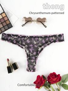 Aesletic 1-Piece Women's Thong With Ruffled Trim Low-Rise Thong With Butterfly Print - Sweet & Cute Bikini Panties Comfortable - Multicolor - View 2