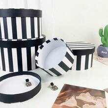 Black & White Striped Round Gift Box Set, Lidded Paper Storage Box, Suitable For Gifts And Home Organization - Black and White Stripes - View 11