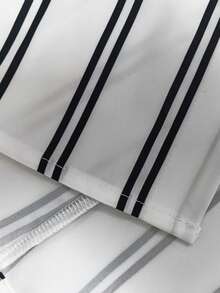 女士三件套休闲套装：条纹衬衫夹克、无袖方领上衣和松紧腰阔腿裤，适合通勤，秋冬 - 黑色 - 查看 7