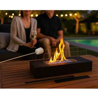 Tabletop Fireplace With Smores Tools