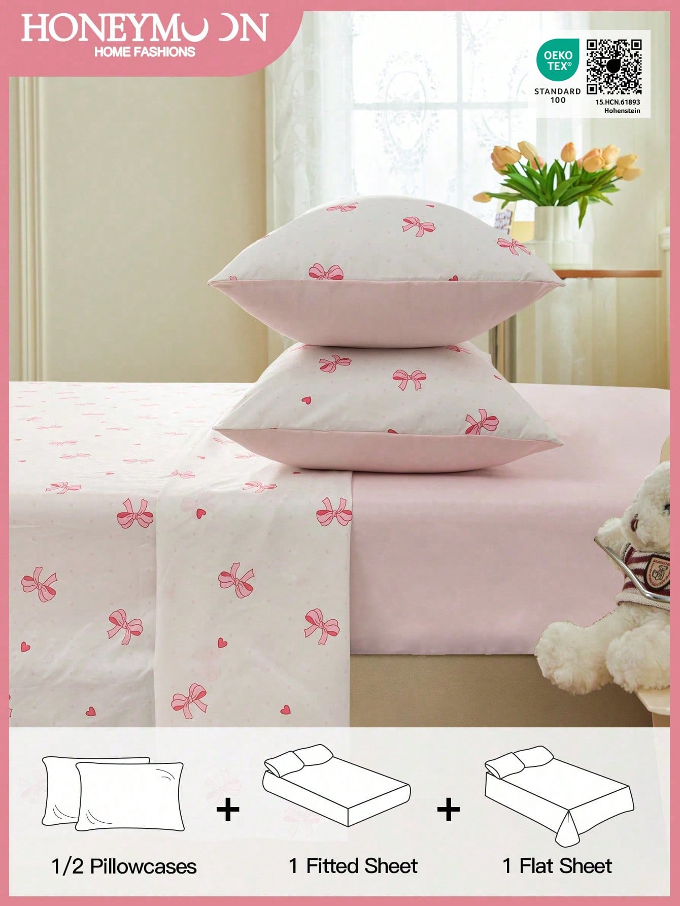 Pink bow bedding set