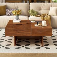 Holiday Coffee Table – 47" Modern Wood Table With Tempered Glass, Fluted Style & Drawers, Ideal For Christmas Living Room - Brown + Solid Wood+MDF+Glass - View 4
