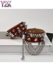 Pulseira de Couro PU Estilizada, Acessório de Pulseira de Dança de Rua com Caveira Única, Pulseira de Hip-Hop, Joia, Pulseira de Festa, Presente de Feriado.