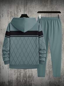 Set di felpa con cappuccio e pantaloni da uomo con colori a contrasto e patchwork