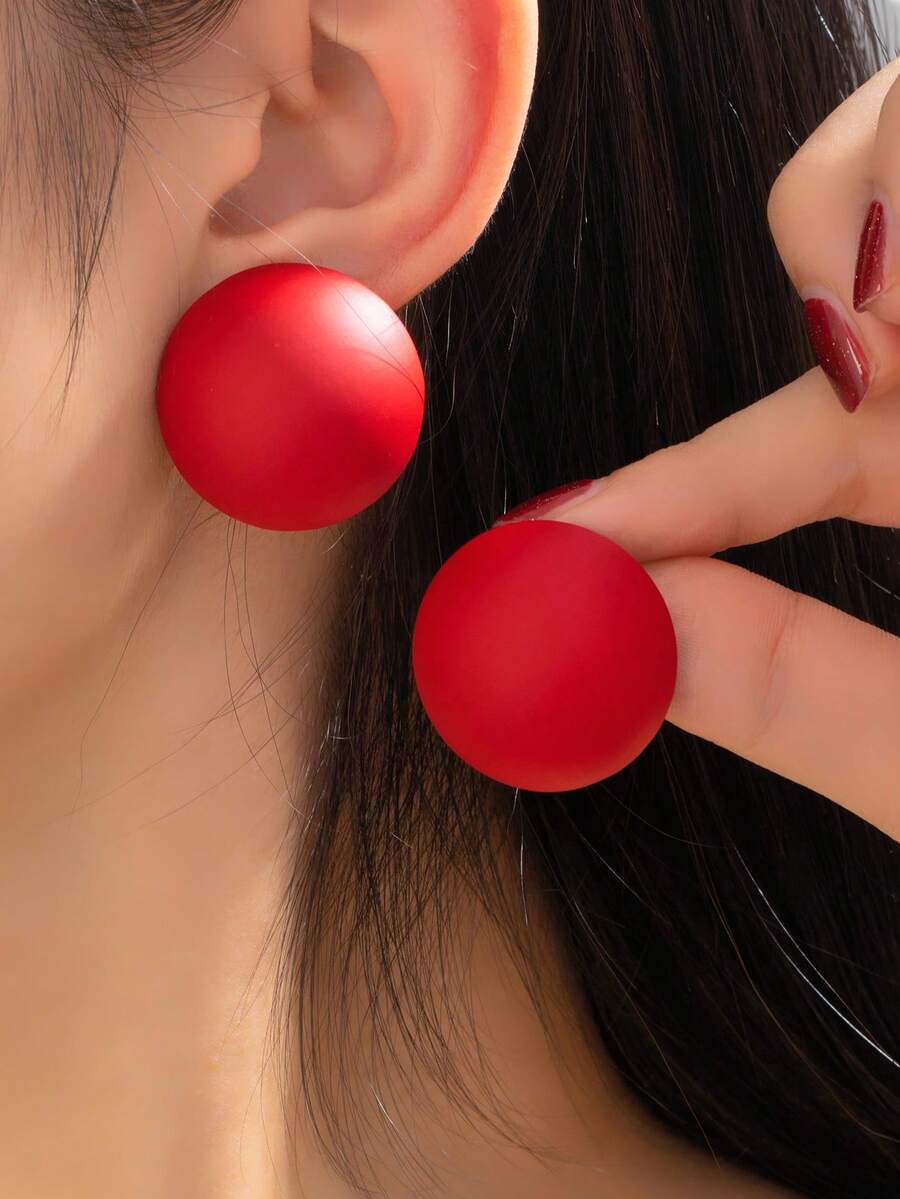 1 Pair Exaggerated Metallic Geometric Clip-On Earrings - Red - View 1