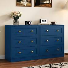 3-Drawer Nightstand, Modern Wooden Bedside Table With Gold Round Knobs, Elegant Accent Chest For Bedroom, Living Room, Hallway, Or Closet - 藍色 - 查看 3