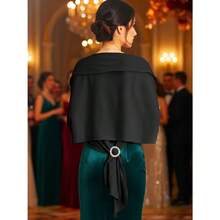 Aukmla Women Bolero Shrug For Evening Dresses Wedding Party Jacket Prom Shawls And Wraps Cover Up With Rhinestones Bukcle - màu đen - Xem 4