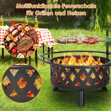 Fire Bowl With Rotating Grill Grate, Garden Fire Bowls With Spark Screen, Ø76 Cm BBQ Fire Basket, Multifunctional Fire Pit