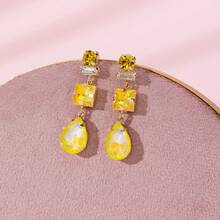 زوج من أقراط قلادة قطرة المياه المرصعة بالأحجار الكريمة الملونة والمطلية بالذهب على الطراز الأوروبي والأمريكي الفاخر، مناسبة للحفلات والموضة والتصوير الشارعي، مصنوعة يدويًا بأشكال وألوان وأنماط متنوعة