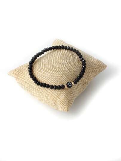 1pc Bohemian Crystal & Copper Bead Woven Bracelet, Adjustable Fashion Jewelry Accessory For Women