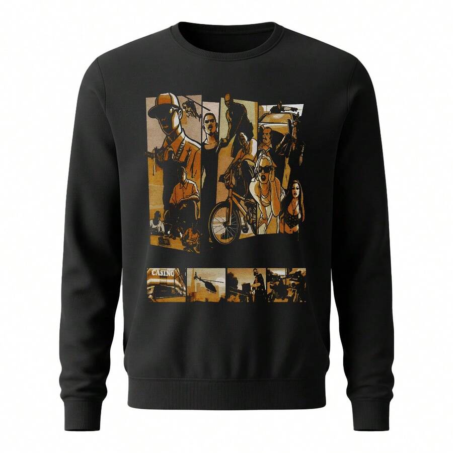 Sudadera Negra Cuello Redondo GTA Casual Urbano - Negro - Ver 1