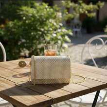 Women's 2-Piece Straw Crossbody Bag Set - Handbag And Evening Bag With Crossbody Strap - màu đen - Xem 4