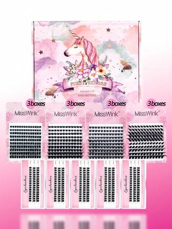 Miss Wink 1580片装17盒混合款假睫毛，D卷度，0.07毫米，超柔软，自然逼真，浓密卷翘，蓬松易DIY，可自由组合打造猫眼妆，适合日常、外出、派对角色扮演，是送给女性和女孩的理想礼盒。