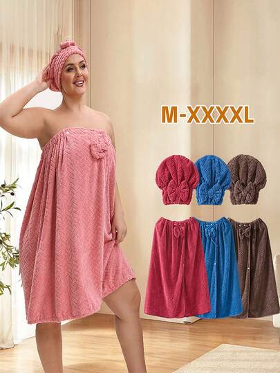 1pc Extra Large Soft & Super Absorbent Bath Skirt + Princess Shower Cap Set | Thick Coral Fleece, Extra-Large Bath Skirt + Princess Shower Cap, Adjustable With Suitable For M-XXXXL, Size 82*215cm/82*165cm | Ideal For Home, Travel, Sauna, Spa, Wash Cloths, Back To School