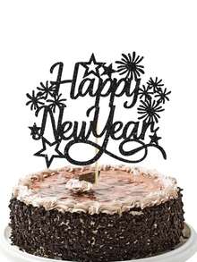 1 pieza Decoración para pastel de Año Nuevo con fuegos artificiales brillantes en dorado, rojo y negro, para celebración de Año Nuevo, reuniones, fiestas con amigos, decoración de postres