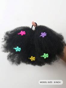 1 kẹp tóc hoa cho bé búi tóc Afro phồng mềm mại Marley Kinky cho bé gái kèm thun co giãn - màu đen - Xem 3