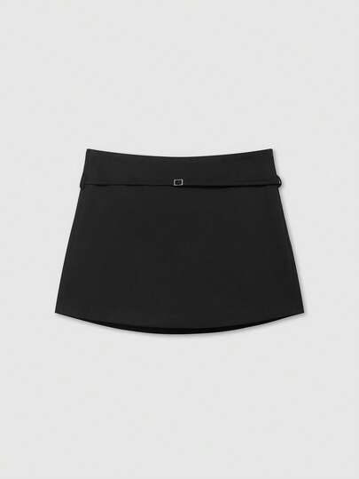 Women's Casual Everyday Office Commute Minimalist Solid Color Buckle Belted Skort